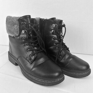 Wanted Winter Black Faux Fur Trim Lace Up Combat Boots Side Zip Womens 9